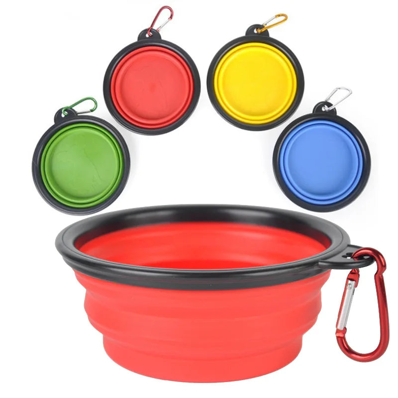 Dogs Feed Supplies Folding Silicone Bowl Portable Puppy Water Container with Carabiner Folding Cats Bowl Travel Pets Accessories