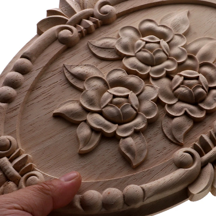 Natural Floral Wood Carved Figurines Crafts Corner Appliques Frame Decor