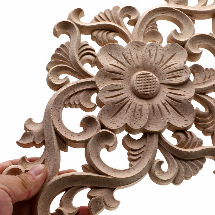 Natural Floral Wood Carved Figurines Crafts Corner Appliques Frame Decor