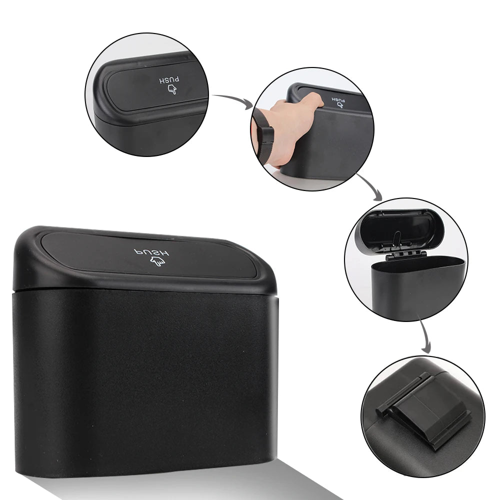 1L Car Trash Bin With Push, Mini Tray Washable Dustbin With Clip Stand Holder For All Cars