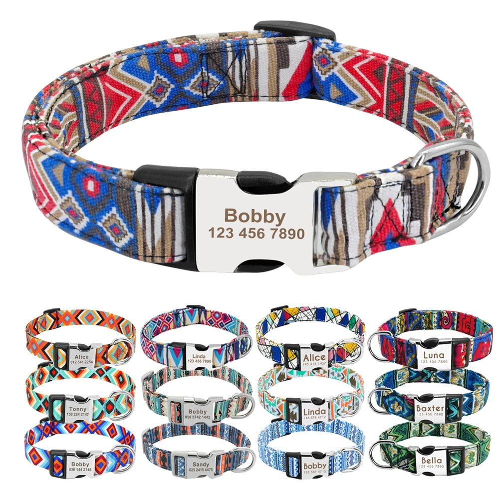 Adjustable Nylon Dog Collar Personalized Dogs Cat ID Collars With Engraved Name Buckle Anti-lost for Small Medium Large Dogs