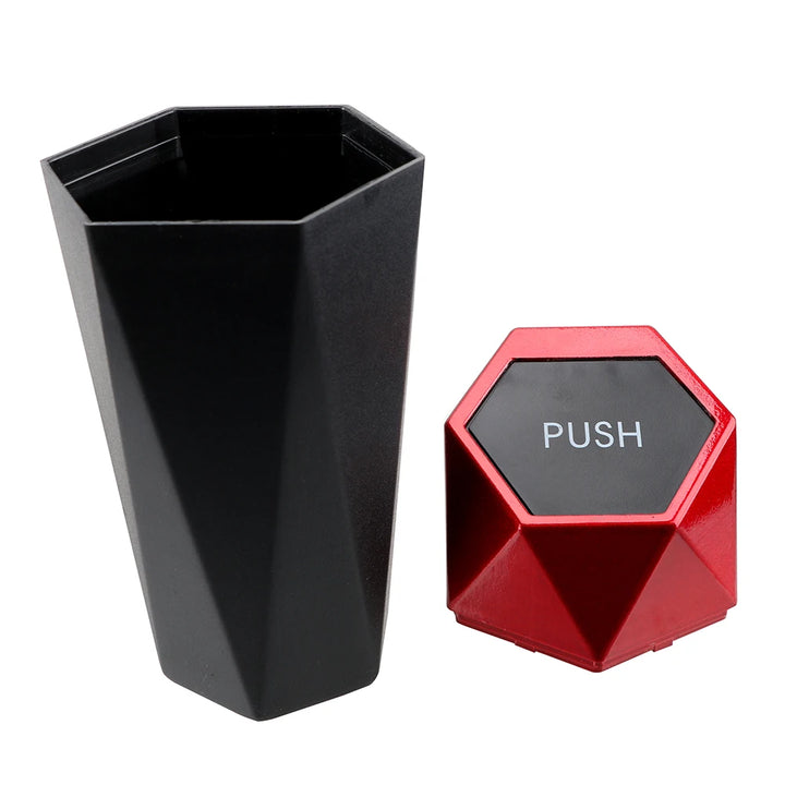 Mini Trash Can Garbage Bin For Cars  Diamond Design, Push Lid, Washable