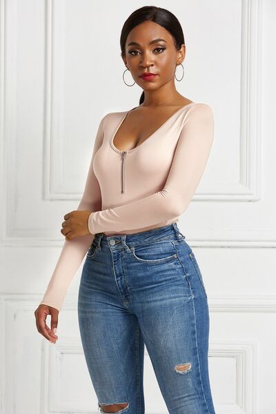 Half Zip Scoop Neck Bodysuit