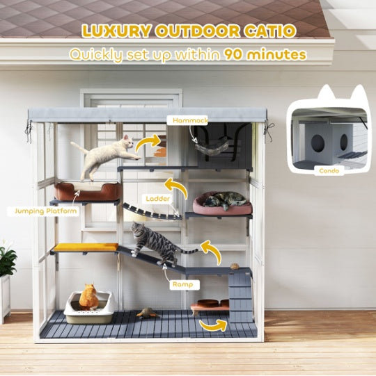 Hammock inside secure cat enclosure