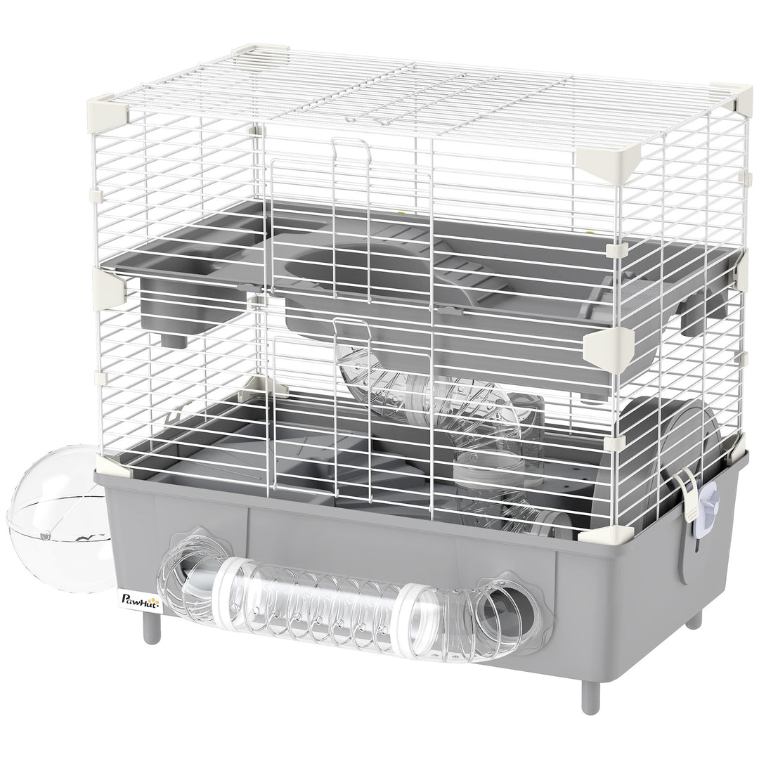 Hamster enclosure with bathroom and wheel