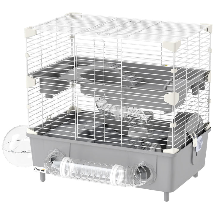 Hamster enclosure with bathroom and wheel