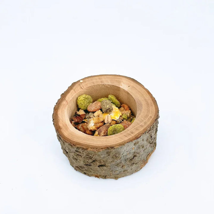 Hamster food bowl with natural wood