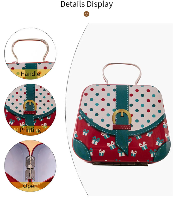 Handbag in metal box for holiday decor