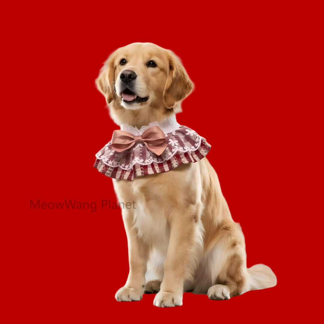 Handmade lace plaid pet bandana