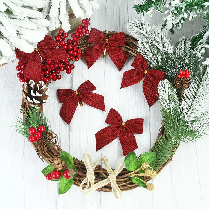 Handmade linen bow for holiday wreath