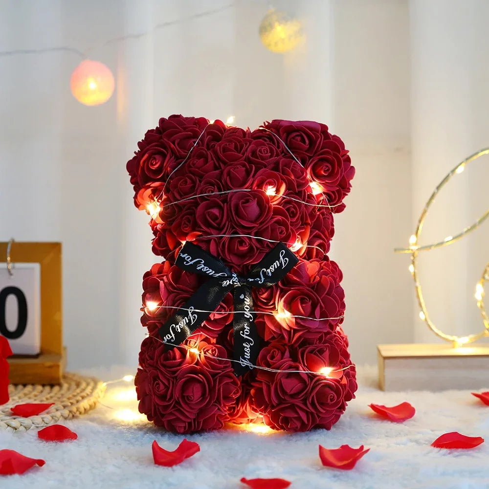 Handmade rose teddy bear in display box