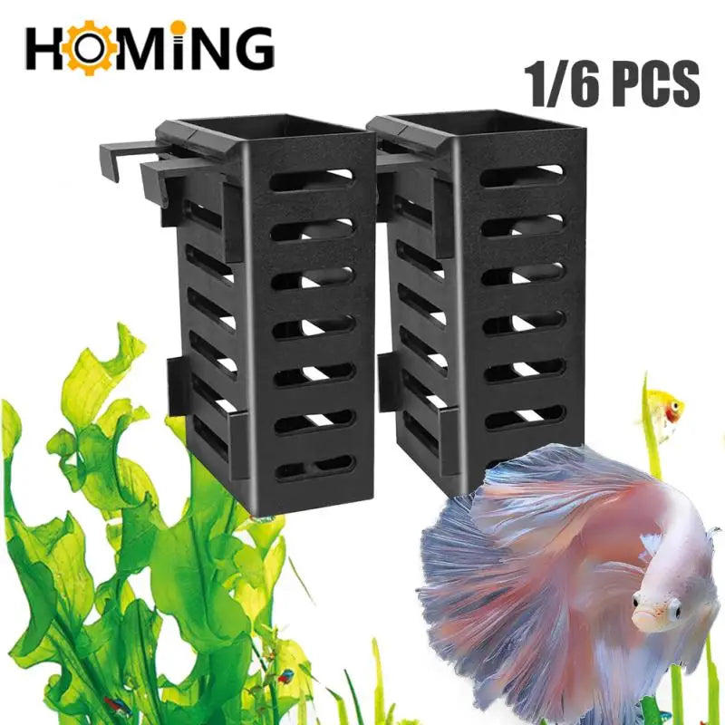 Hanging aquarium plant holder with holes.