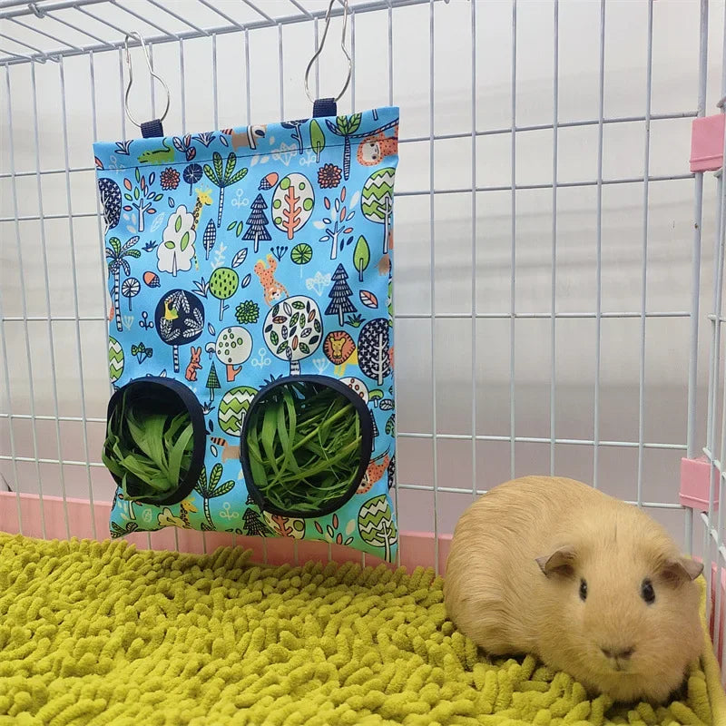 Hay feeder bag for bunny cages.