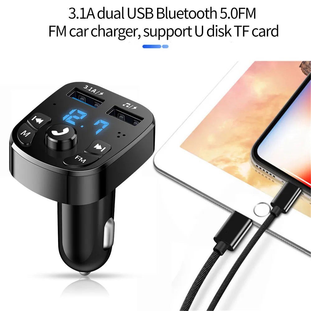 Car FM Radio Transmitter With Bluetooth Audio, Dual USB, MP3 Player, Fast Charging Car Accessories