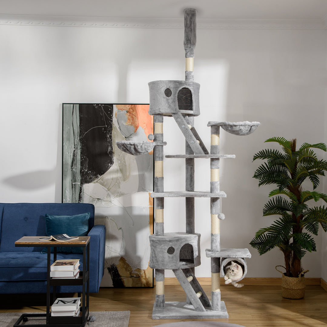 Height adjustable floor standing cat tree