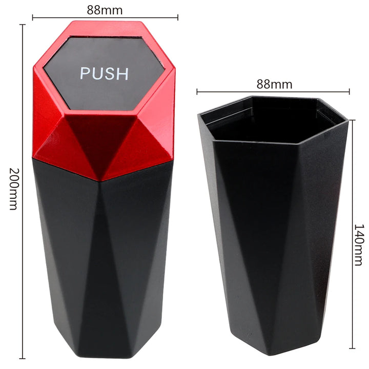 Mini Trash Can Garbage Bin For Cars  Diamond Design, Push Lid, Washable