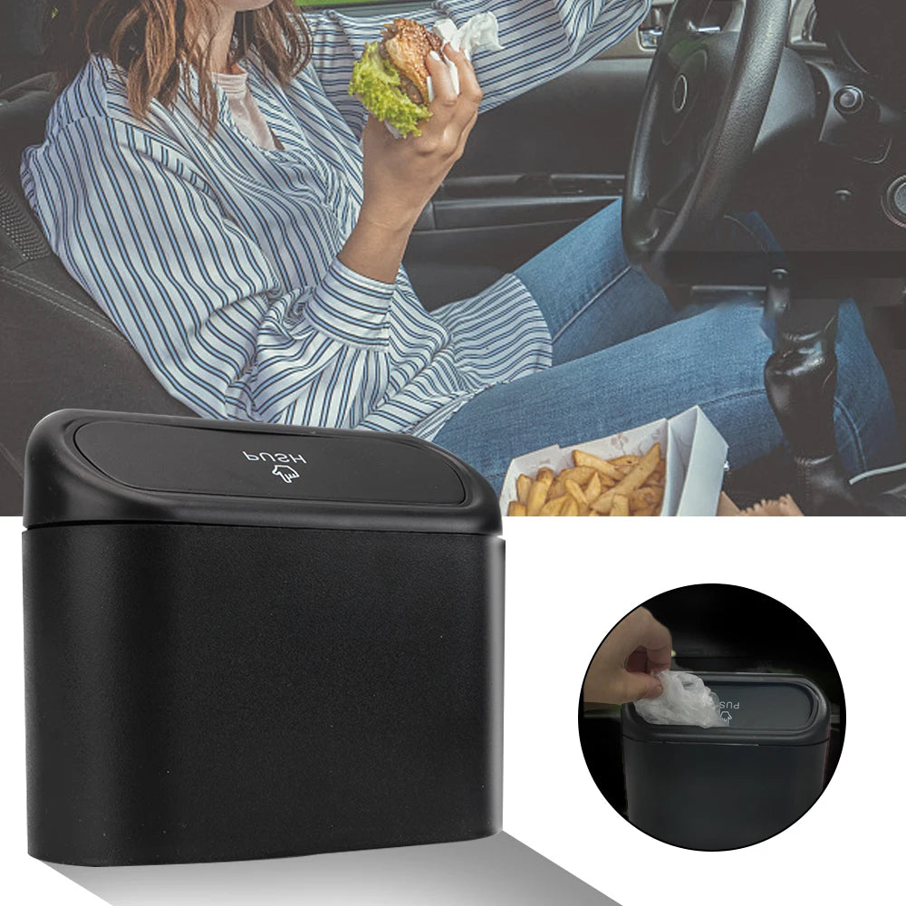 1L Car Trash Bin With Push, Mini Tray Washable Dustbin With Clip Stand Holder For All Cars