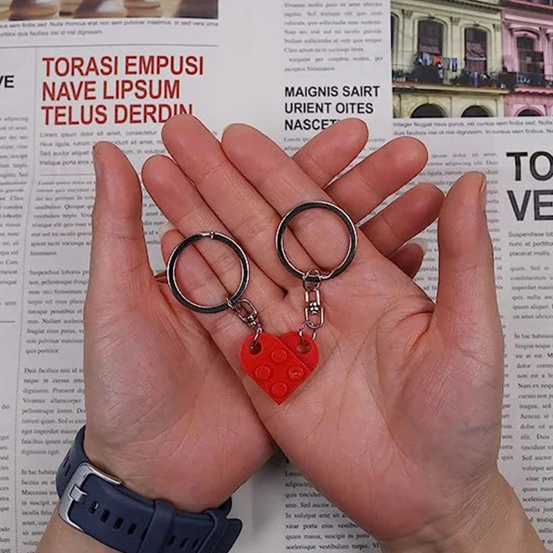 His and hers brick heart keychain