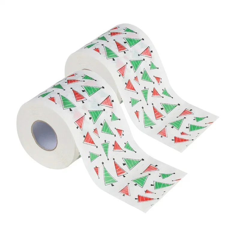 Holiday bathroom supplies with festive print