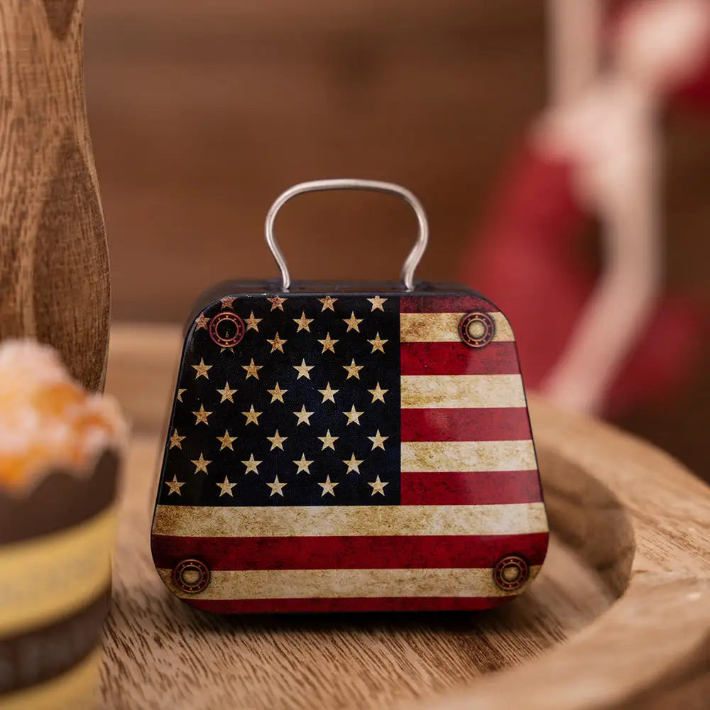 Holiday gift storage tin in handbag design