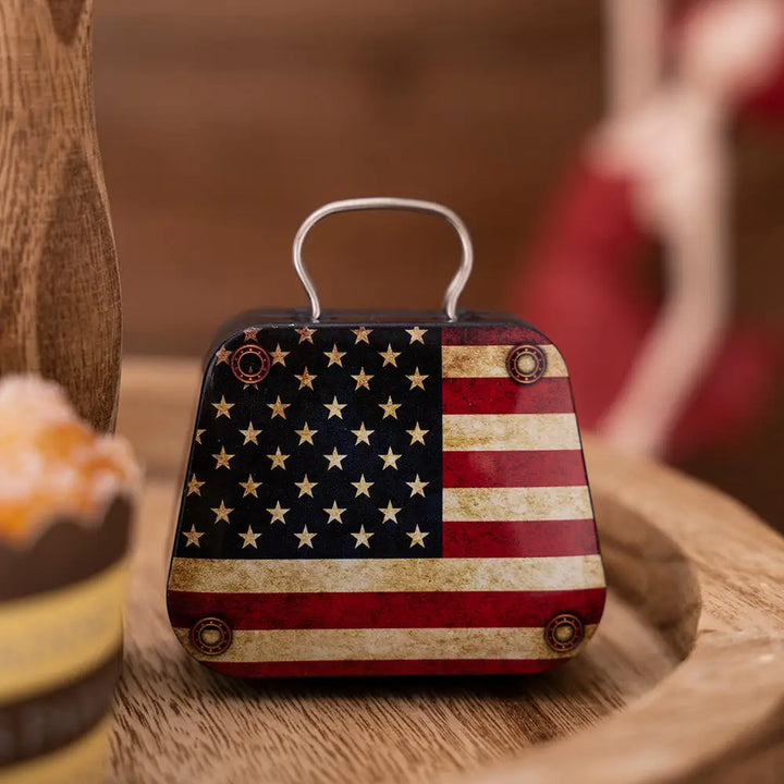 Holiday gift storage tin in handbag design