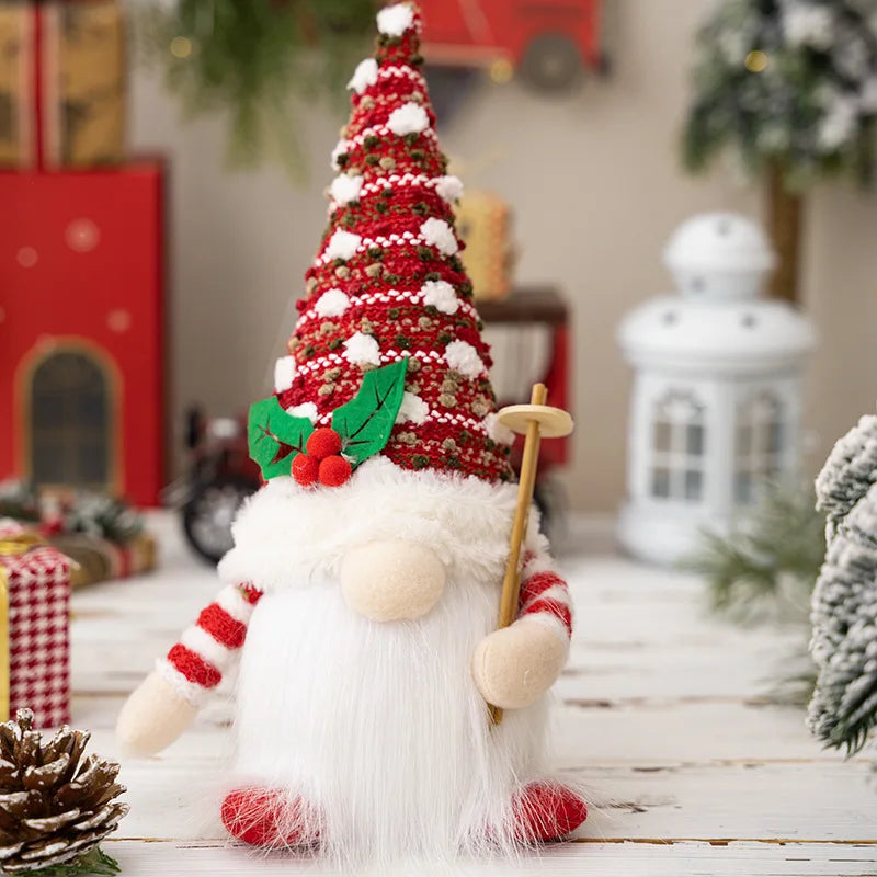 Holiday gnome figurine with sled and skis