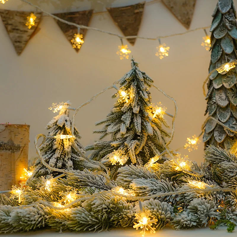 Holiday string lights with snowflake design