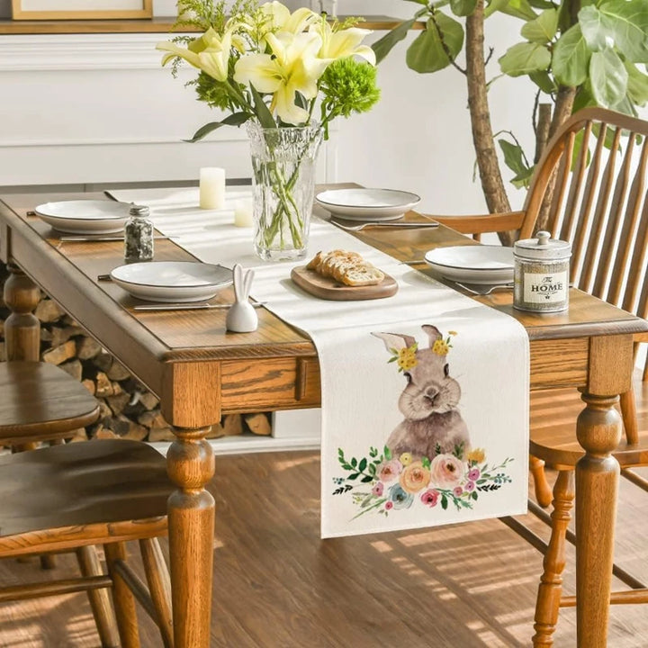 Home kitchen table runner with bunny pattern