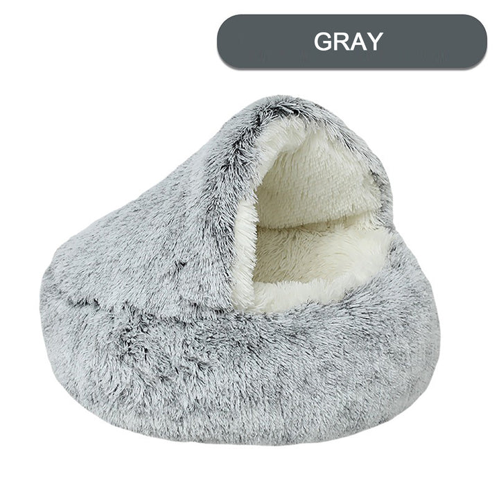Hooded plush cat bed cave