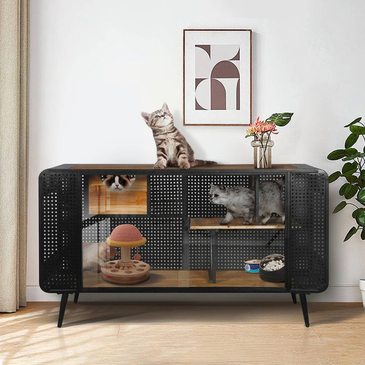 Indoor cat house with tempered glass