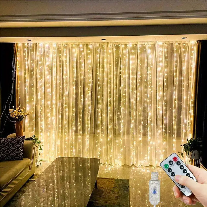 Indoor home decor with curtain string lights