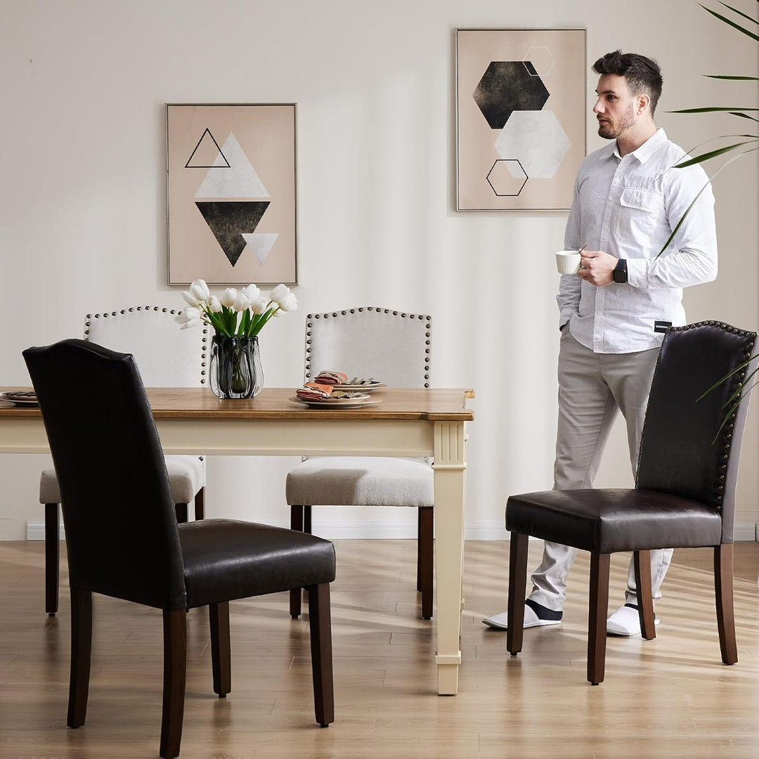 Industrial Style Leather Dining Chairs in black 
