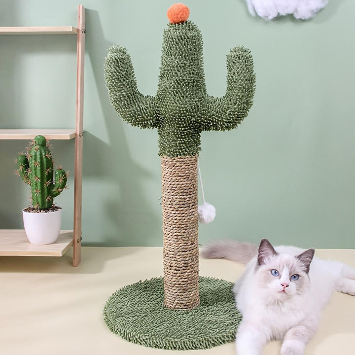 Interactive cactus scratching post with plush surface
