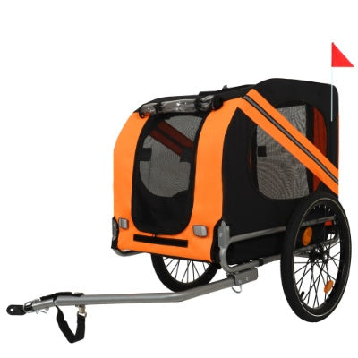 KLD The Shop foldable all-terrain pet trailer for large dogs in orange and back 