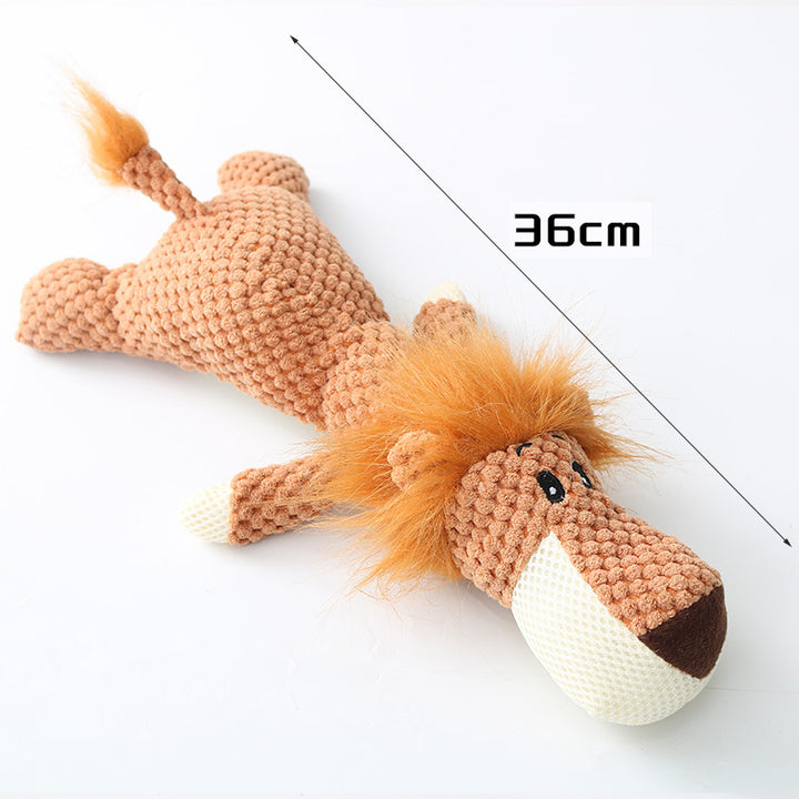 Knitted horse toy with measurement label