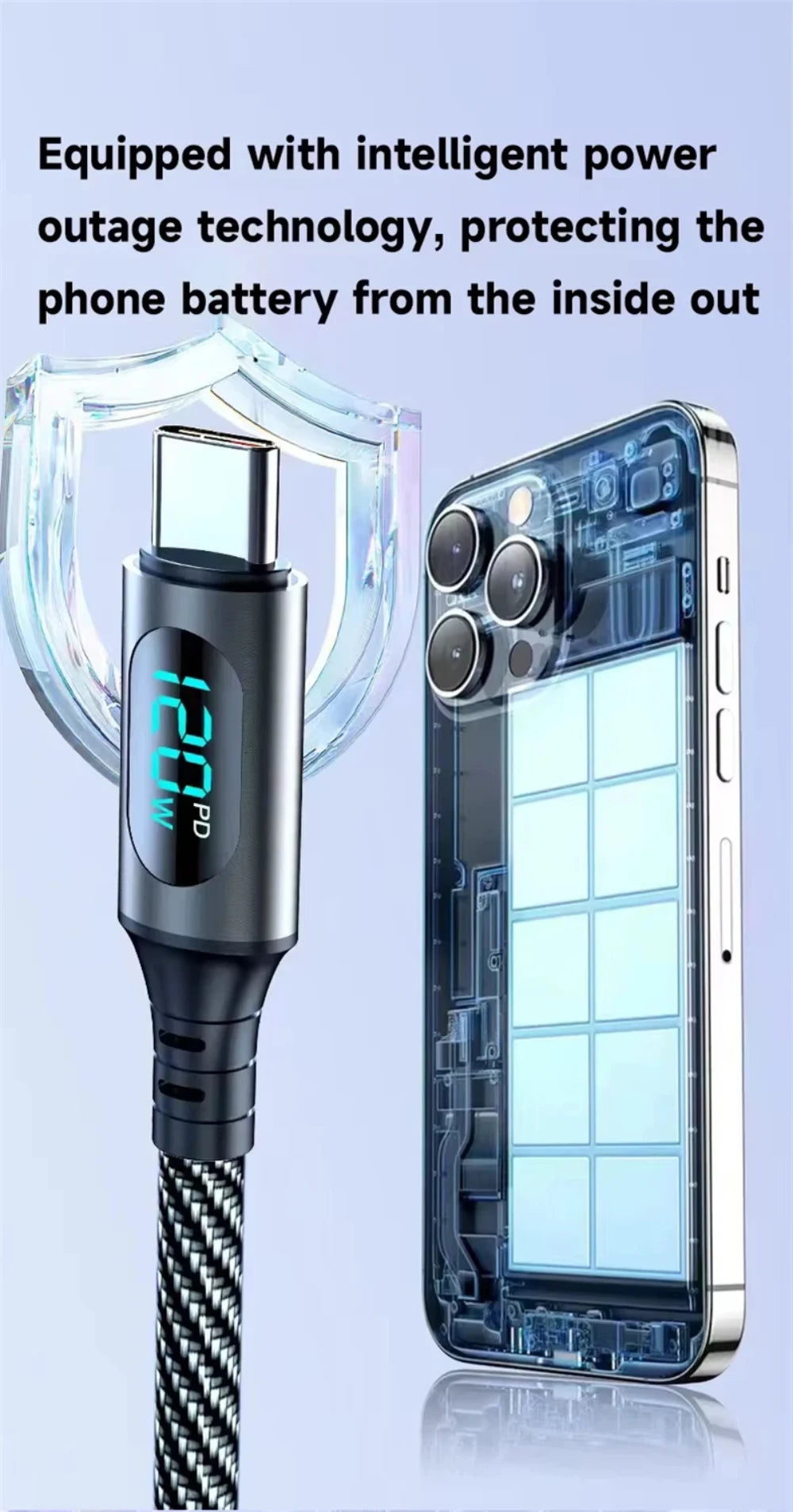 LED Display Charging Cable – 100W for Huawei

