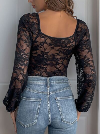 Lace V-neck long sleeve bodysuit design