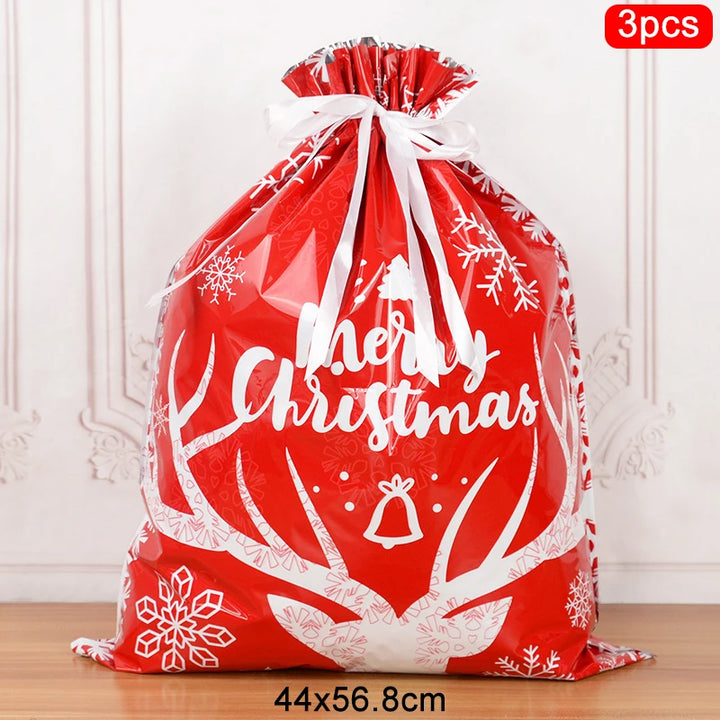 Large Merry Christmas Drawstring Bags Set