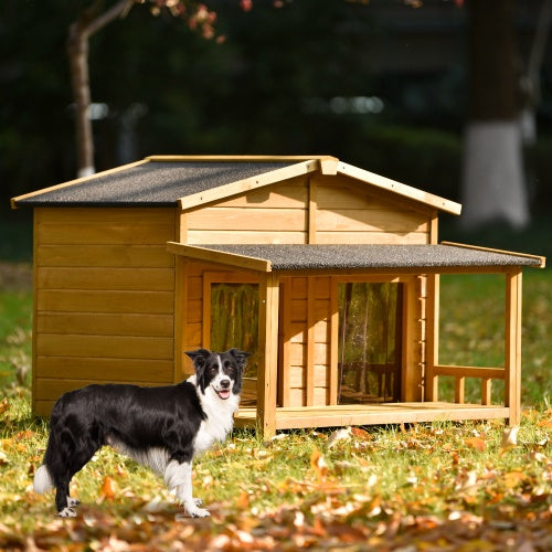 Large dog house with covered porch design