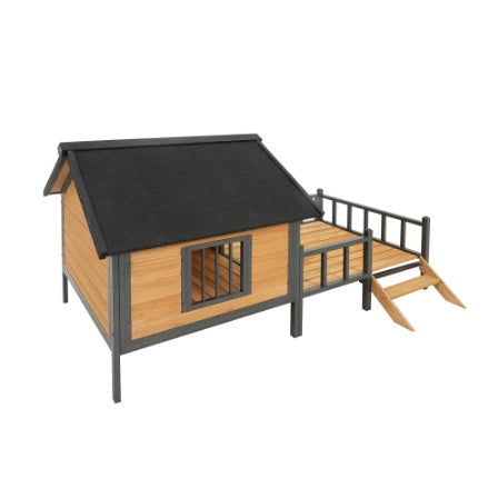 Large porch wooden dog kennel