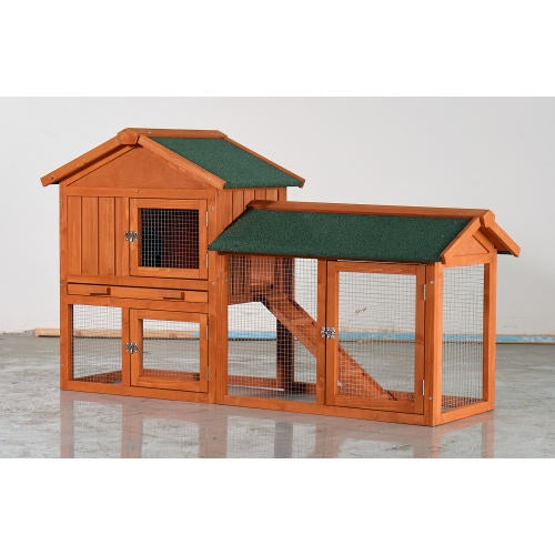 Large wooden rabbit hutch brown green