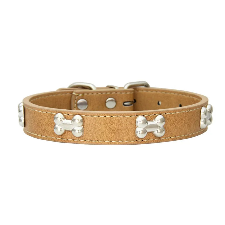 Leather Puppy Collar with Bone Design
