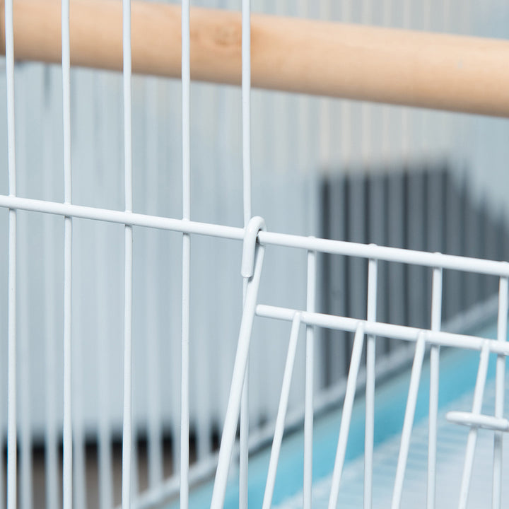 Light blue bird cage with stand