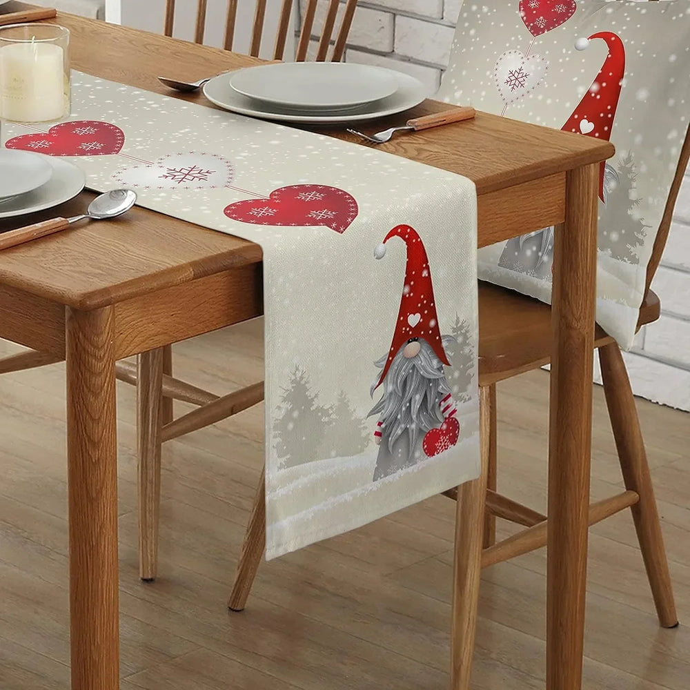 Linen gnome table runner for Valentine’s Day