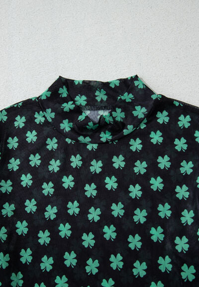 Lucky Clover long sleeve bodysuit, mock neck