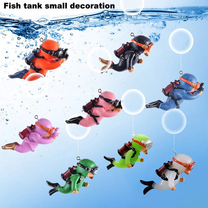 Luminous mini diver frogman aquarium ornament