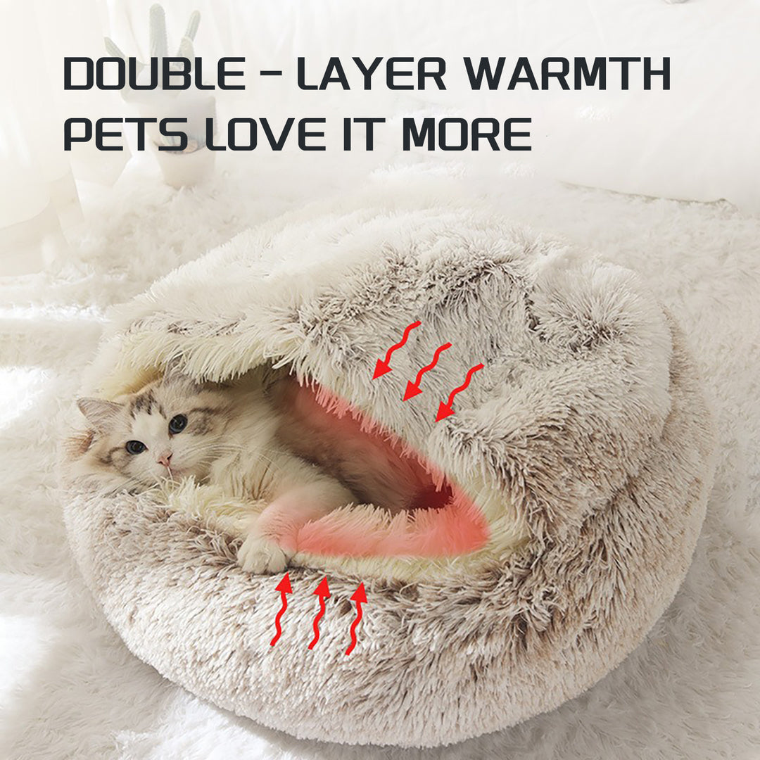 Luxurious plush round cat bed