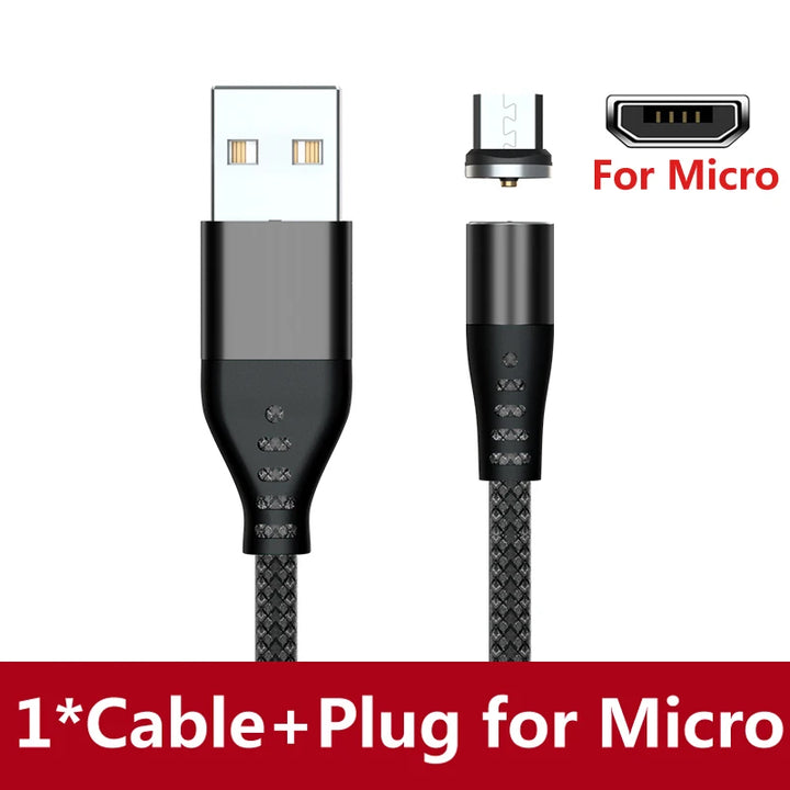 Magnetic Charging Cable – Micro USB, Type-C, iPhone in black color 

