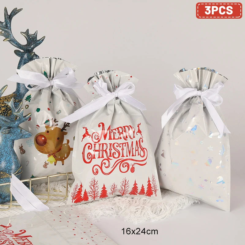 Merry Christmas 3pcs Gift Drawstring Bags