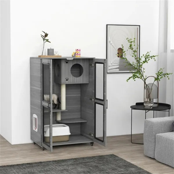 Mobile cat villa with wheels